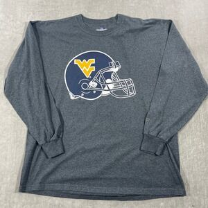 WVU Mountaineers Mens Large Gray Russell Athletic Football Long Sleeve‎ Shirt